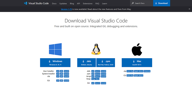 Visual Studio Code下載頁面(取自Visual Studio Code官網)
